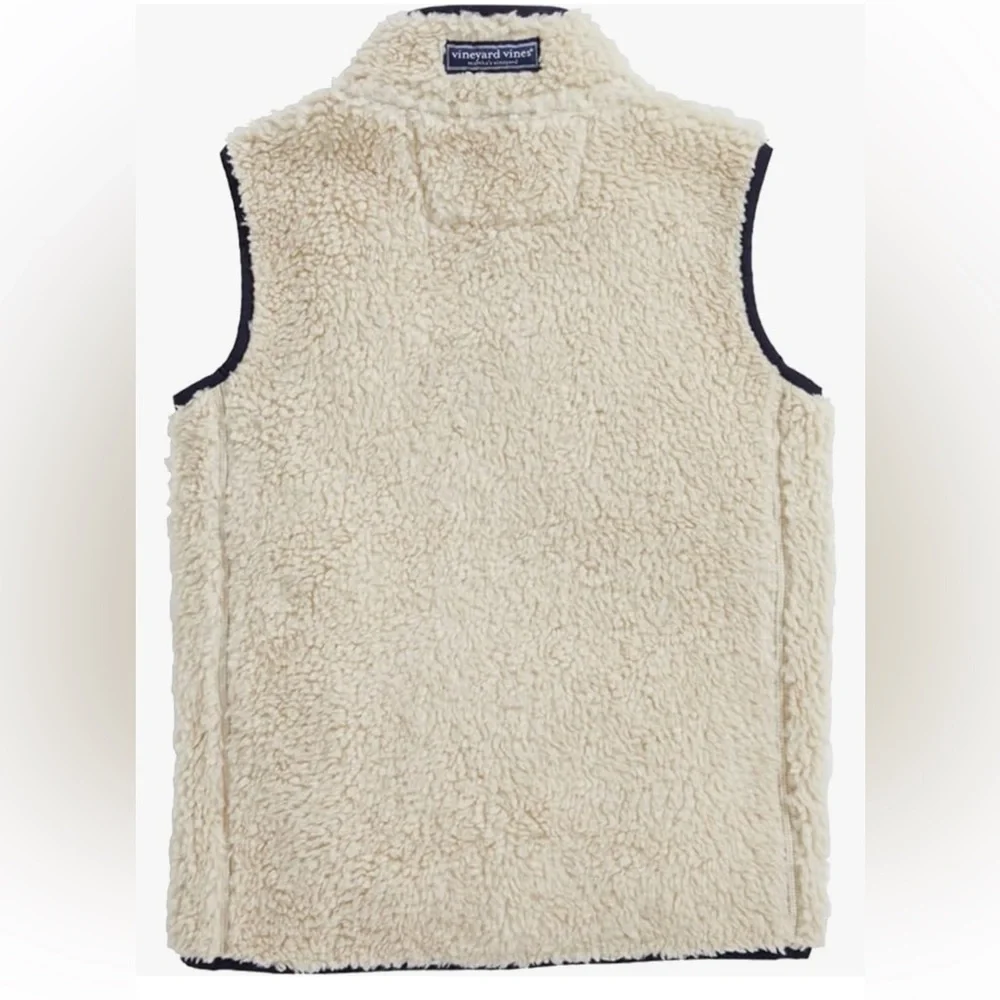 Vineyard Vines Cream Sherpa Vest with Navy Trim